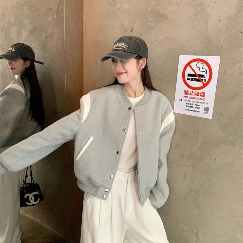 早秋灰色棒球服外套女2025春秋季新爆款小个子宽松夹克初秋短上衣