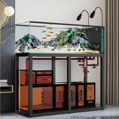 赫希鱼缸水草缸水族箱底滤客厅超白玻璃吉罗红龙溪流缸侧溢流生态