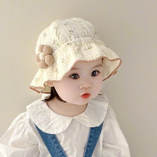 春夏女婴棉纱透气防晒渔夫帽