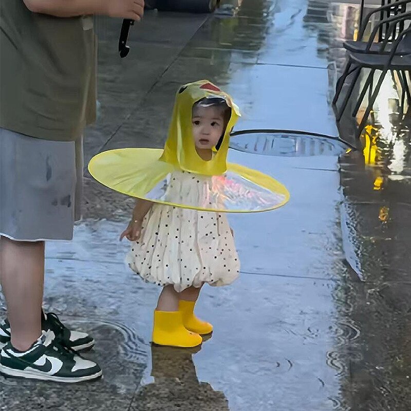 小黄鸭飞碟斗篷女童连体雨衣