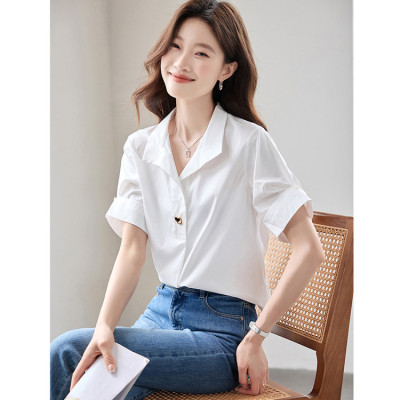女装 女士精品衬衫9091短袖other翻领纯色中国常规通勤