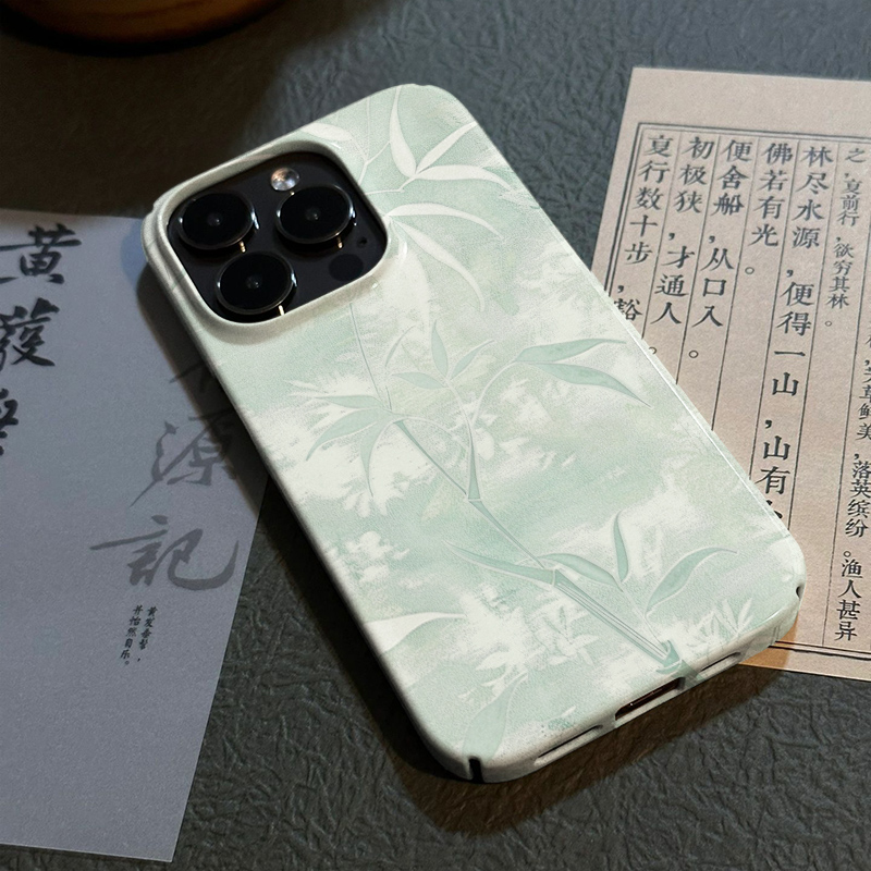 文艺新中式水墨绿叶15promax小众手机壳新款iphone15保护套14中式1114promax简约13pro时尚12磨砂菲林二合一