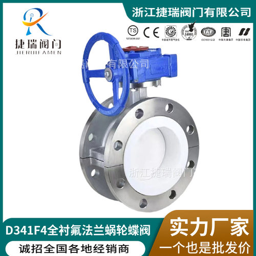 D341F4-10/16P国标不锈钢全衬氟化工食品耐腐蚀手动蜗轮法兰蝶阀