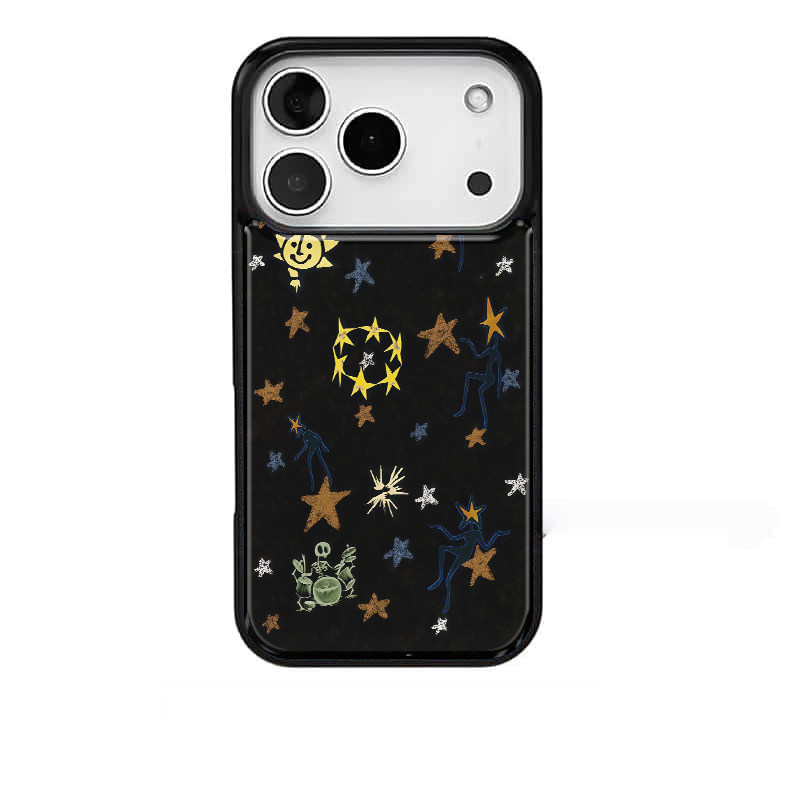 星星涂鸦舞蹈小人复古ins适用苹果17promax手机壳iphone16pro新款13创意15pro黑边14pro滴胶12电镀银原创防摔