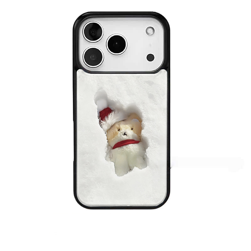 雪地娃娃小熊圣诞ins风适用苹果17promax手机壳iphone16pro新款13创意15pro黑边14pro滴胶电镀银防摔手机套
