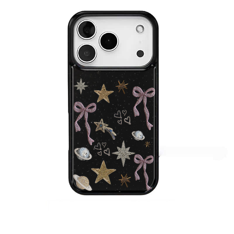 星星蝴蝶结少女复古ins适用苹果17promax手机壳iphone16pro新款13创意15pro黑边14pro滴胶12电镀银原创防摔