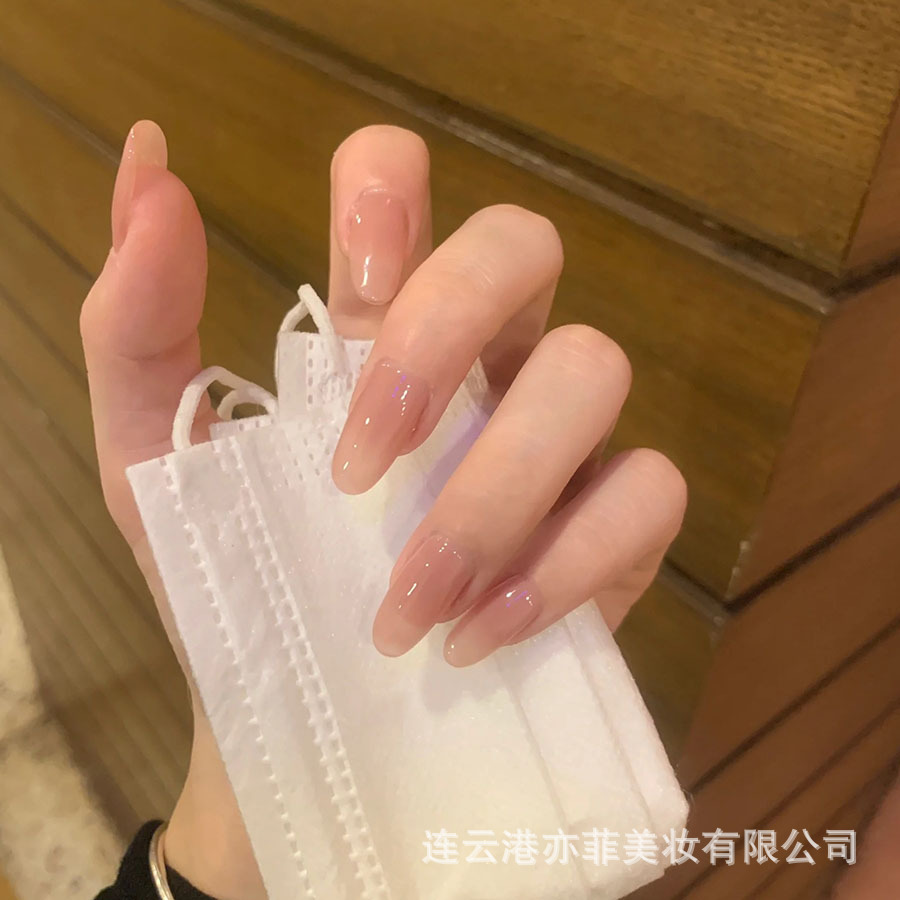 纯手工精品穿戴甲工厂纯欲祼色网红甘露寺嬛嬛色中椭圆美甲