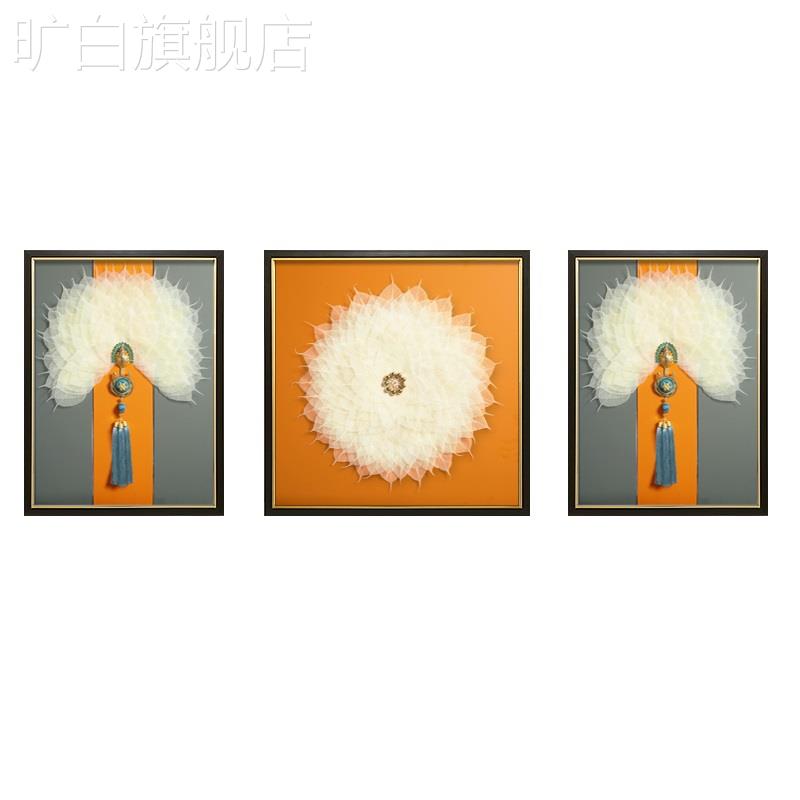 网红菩新提中式叶三联画客厅沙发背景墙手工立体装饰画现代轻奢实图片