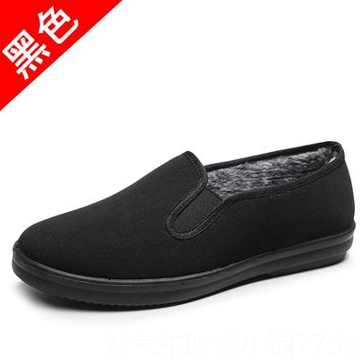 高档秋季京老北布鞋男冬二棉加绒保暖老头鞋防滑软底一脚蹬爸爸鞋