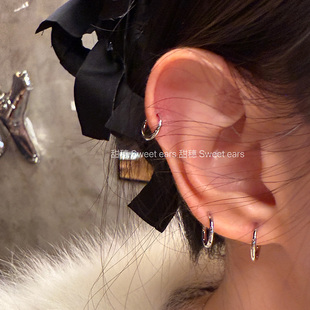 素圈耳环耳圈耳骨钉医用钛钢养耳洞耳饰日常通勤简约耳扣免摘耳钉