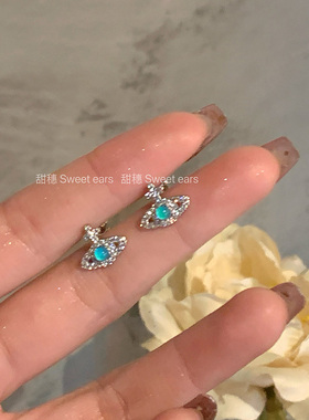 土星耳钉爆款网红气质耳环医用钛钢养耳洞耳饰超闪蓝色锆石耳骨钉