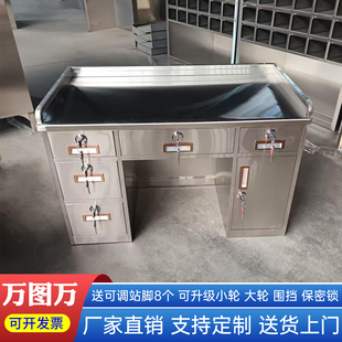 304加厚不锈钢医生办公桌电脑台式 桌带抽屉无尘车间工作台写字桌