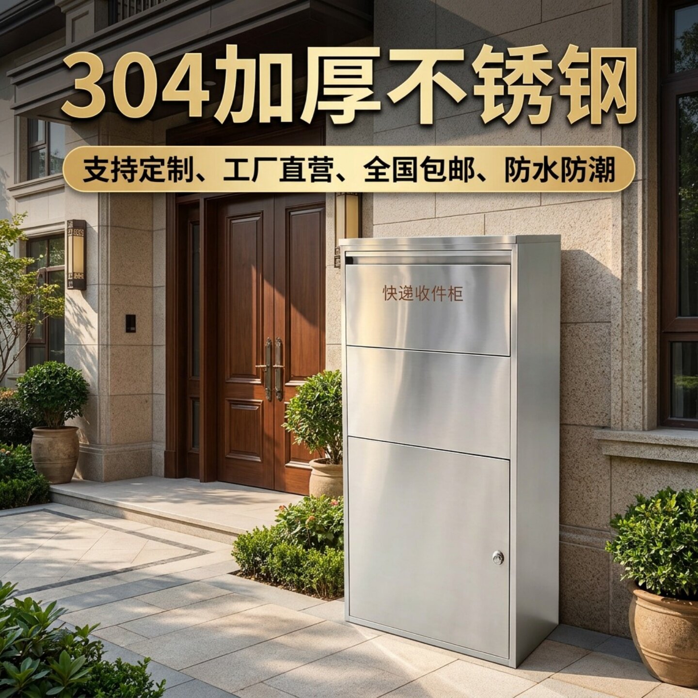304加厚不锈钢室外防雨快递柜图片