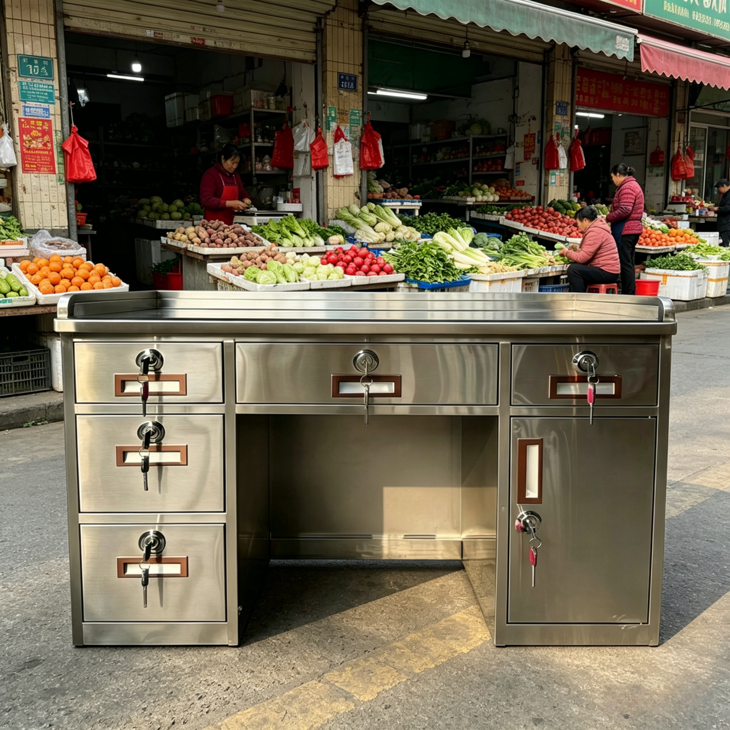 304加厚不锈钢菜市场收银台