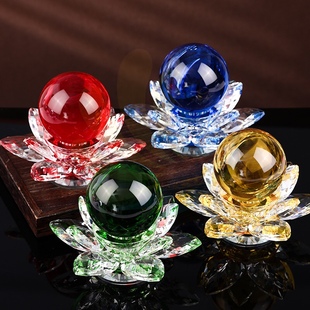 水晶莲花水晶球摆件可转动柜台客厅玄关书房装饰品摆件