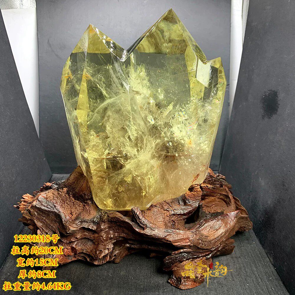 天然黄水晶原石多尖柱透摆件