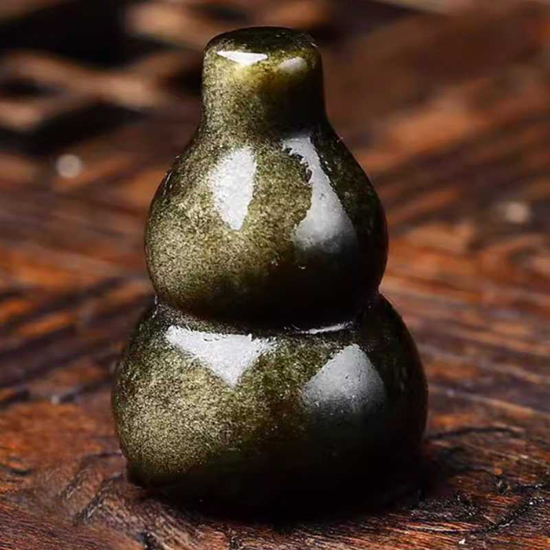 天然金曜石葫芦摆件福禄平安黑曜石水晶原石包挂车挂吊坠手把件