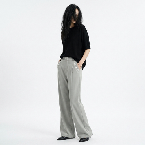 老钱风立体雕花刺绣条纹西裤男女