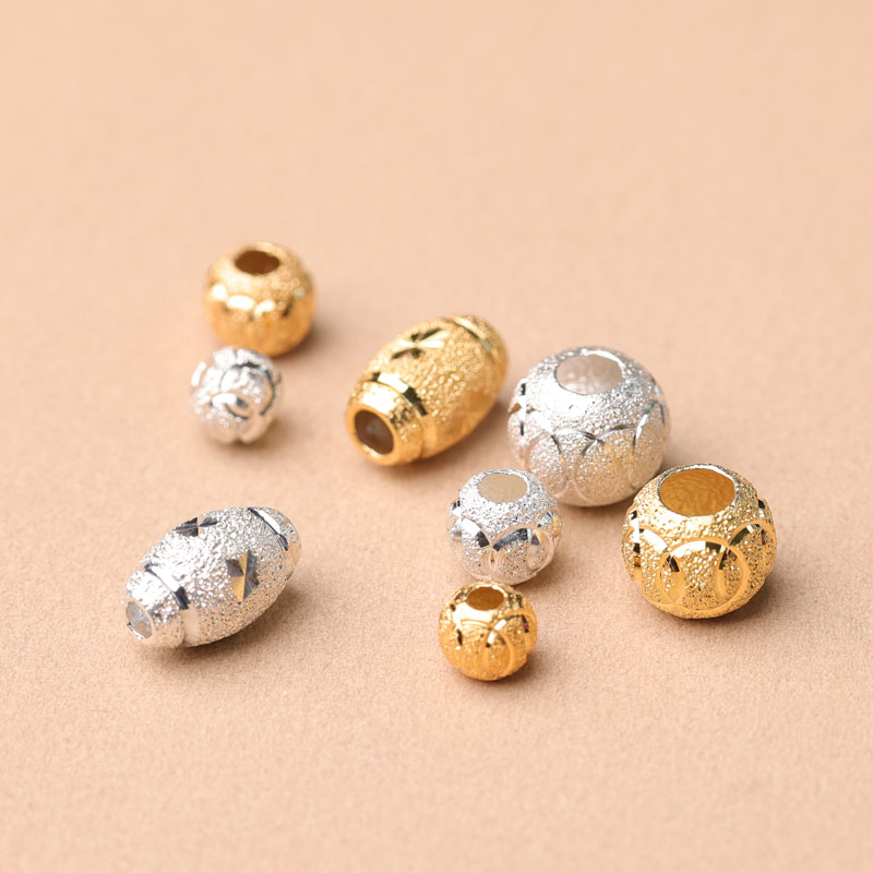 s925银素白银镀金圆珠转运隔珠diy手工串珠编织手链饰品