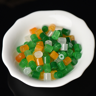 翡翠三彩色玉髓桶珠直管隔珠 巴山翠diy手工串珠编织手链饰品配件