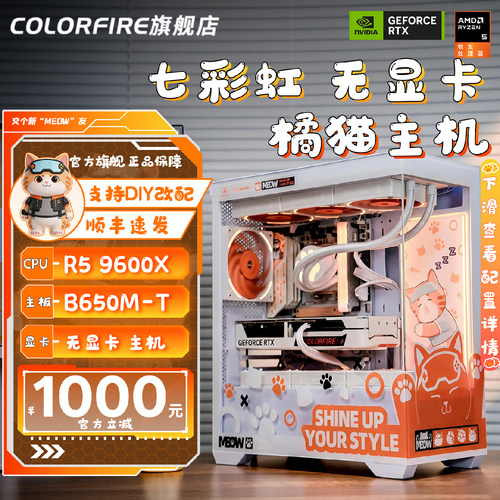 【无显卡】COLORFIRE橘影橙电脑主机R5 9600X过渡台式机Ryzen7 9800X3D组装DIY兼容机七彩虹橘猫海景房整机