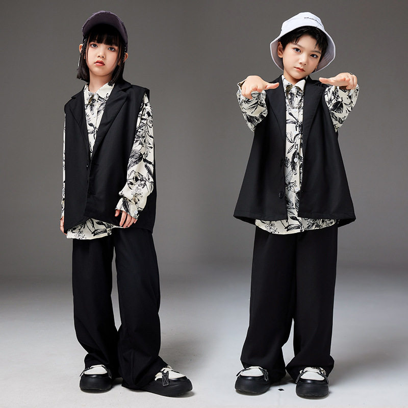 儿童街舞潮服hiphop演出西服套装女孩t台走秀马甲爵士舞表演服装