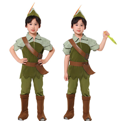 六一儿童电影小飞侠Peter Pan 男孩绿色小精灵小飞侠彼得潘表演服