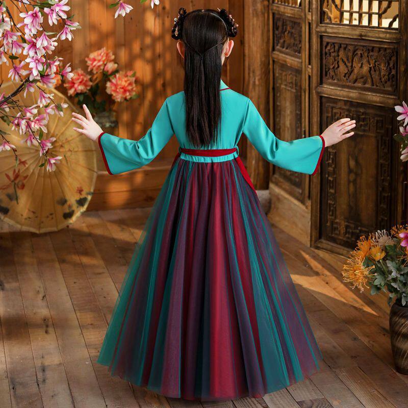 儿童唐装表演服女童长袖古装小学生国学服汉服中国风幼儿园演出服