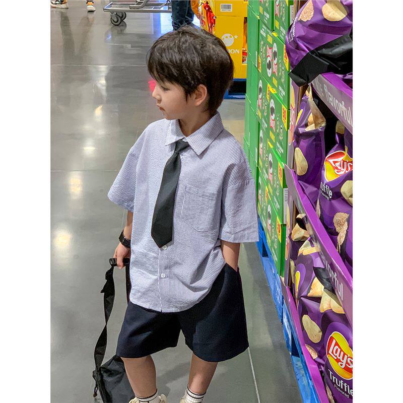 儿童夏装男童套装宝宝2026夏季新款白衬衫主持人花童礼服表演服