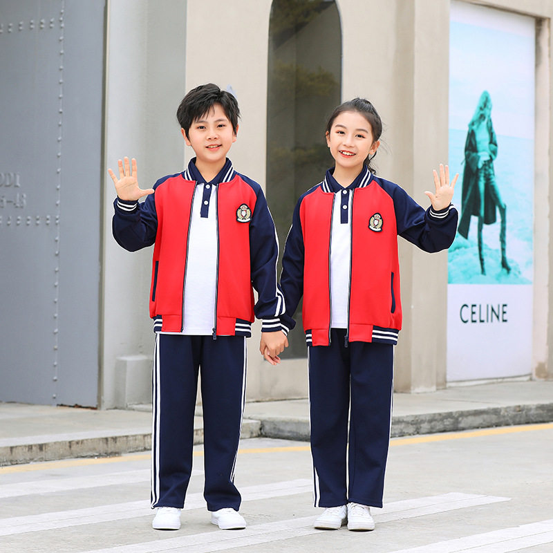 儿童学生长袖校服学院风运动表演两件套南韩丝立领班服团服可印字