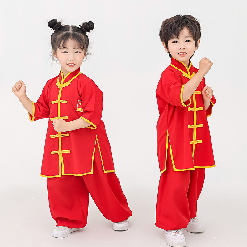 儿童武功服练功服中国功夫武馆训练服少儿长短袖刺绣龙武术表演服