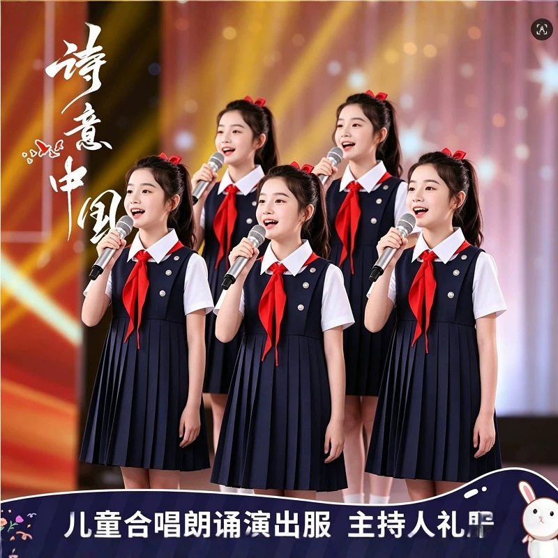 儿童大合唱团演出服中小学生演讲朗诵比赛表演服装青少年合唱班服