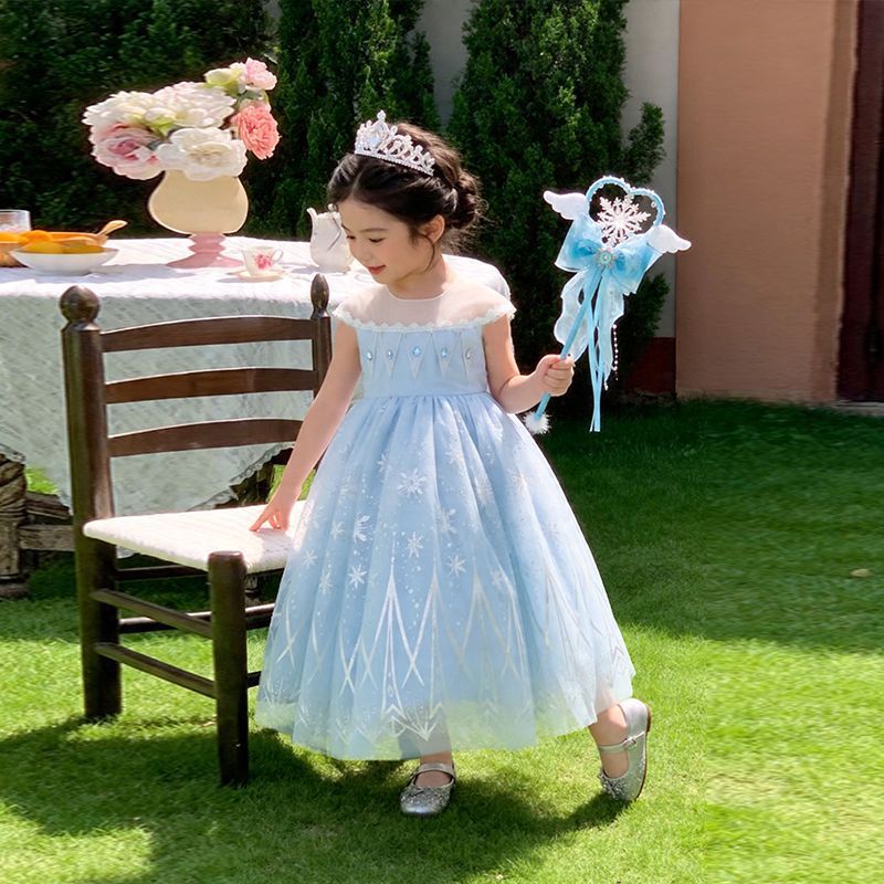 女童冰雪奇缘爱莎公主裙夏季儿童生日礼服表演服网纱连衣裙