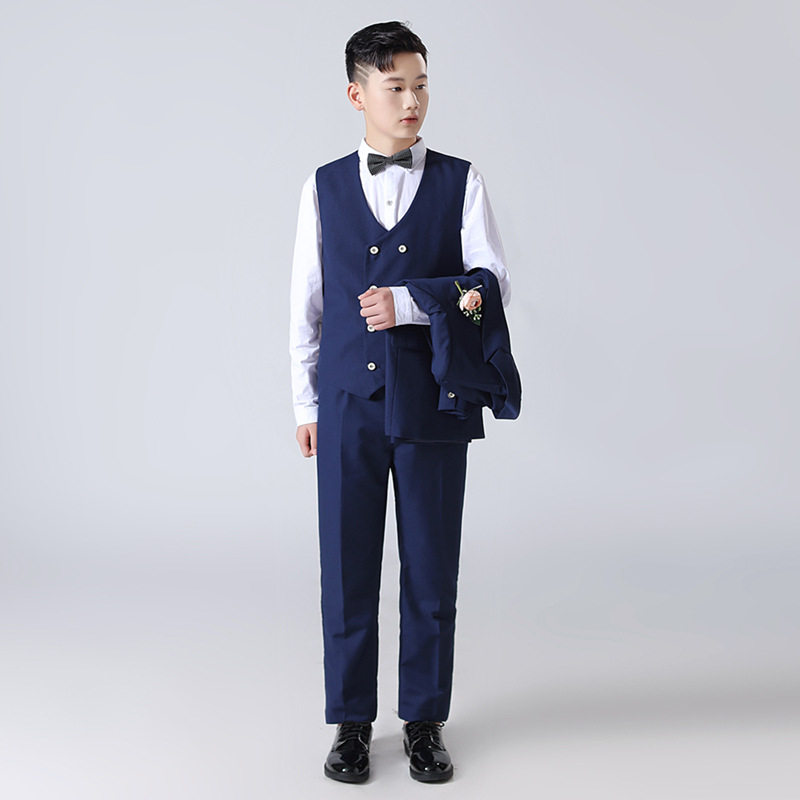 男童加肥加大码西装儿童胖版西服马甲套大童主持人钢琴演讲表演服