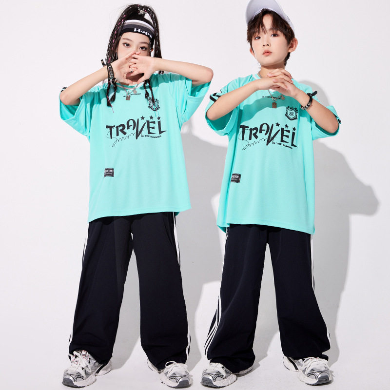 儿童街舞潮服女童爵士舞服装夏季炸街演出服男童酷帅hiphop表演服
