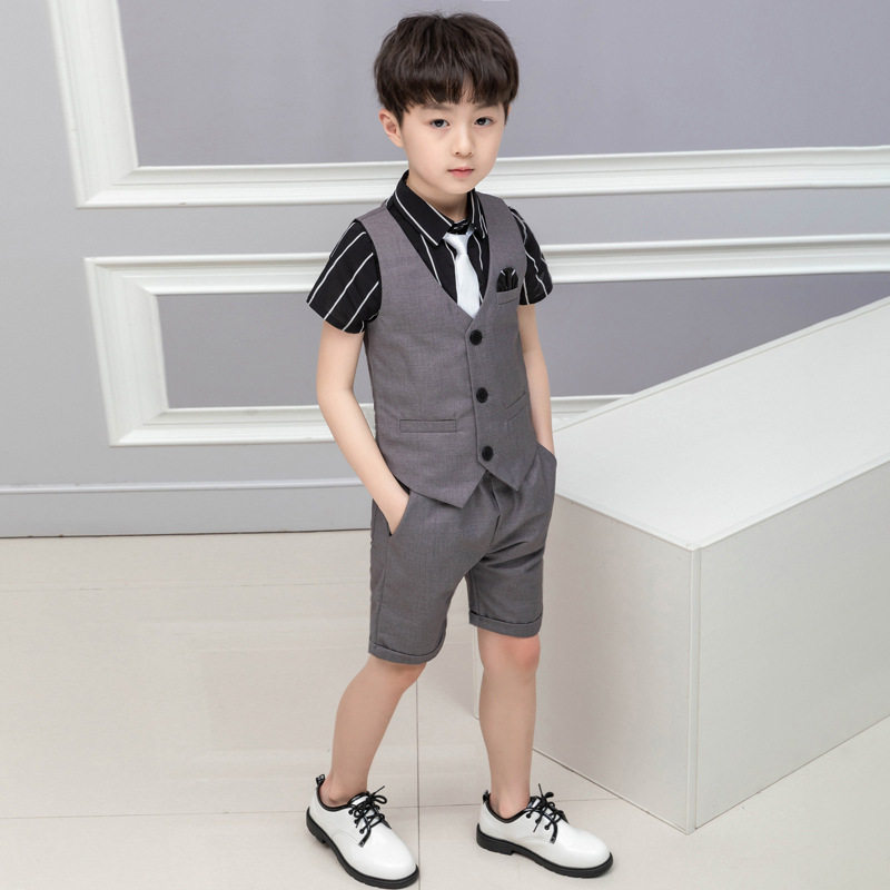 男童礼服马甲套装夏男孩钢琴演出服儿童韩版主持表演马夹西装批发
