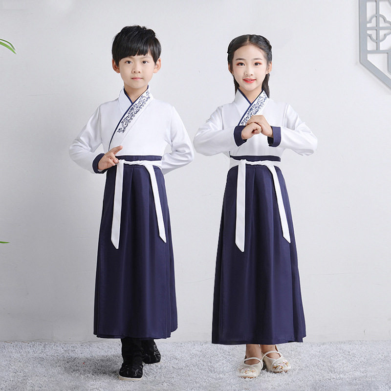 梅花颂儿童演出服表演服朗诵服装国学服古装汉服表演书童演出服
