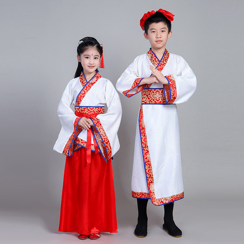 儿童汉服三字经演出服书童服弟子规表演服孔子服装国学服古装仙女