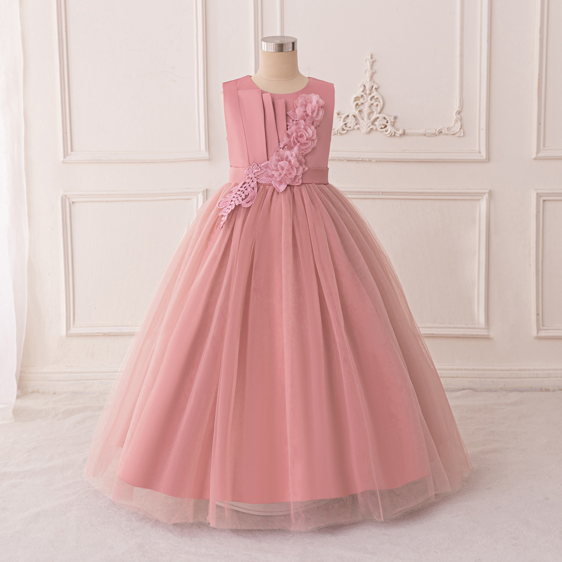 kid dress 新款花童长款礼服婚纱裙儿童礼服公主裙连衣裙童装