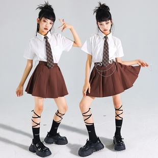 女童jazz爵士舞演出服JK制服少儿练功服儿童街舞服装 女孩衬衫