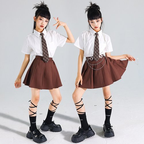 女童jazz爵士舞演出服JK制服少儿练功服儿童街舞服装女孩衬衫