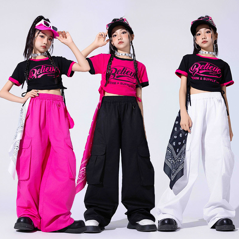 女童爵士舞服装少儿走秀表演出服jazz露脐装街舞儿童潮服嘻哈套装
