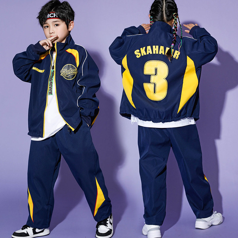 儿童街舞套装春秋冬宽松运动服少儿hiphop服装嘻哈男女童表演套装