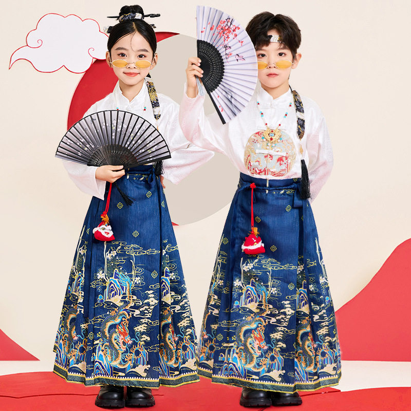 元旦儿童演出服男女童汉服马面裙中国风古风合唱表演服啦啦队班服