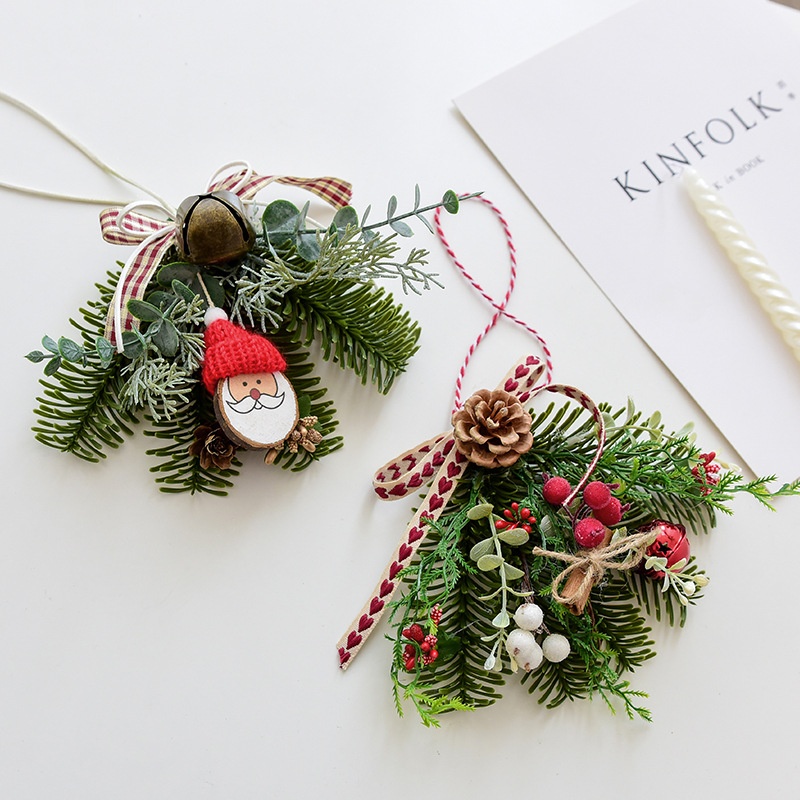NUCHI亚马逊跨境圣诞老人挂饰PE叶松果铃铛小挂件diy圣诞节装饰品