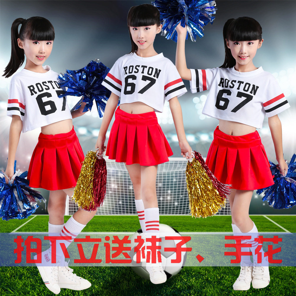 六一新款儿童啦啦操演出服女爵士嘻哈舞长袖露肚蓬蓬裙套装表演服