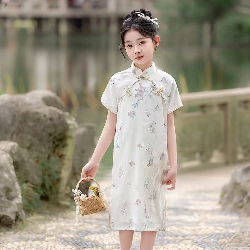 儿童旗袍2026新款女童夏季短袖中式复古中国风汉服猫咪表演服洋气