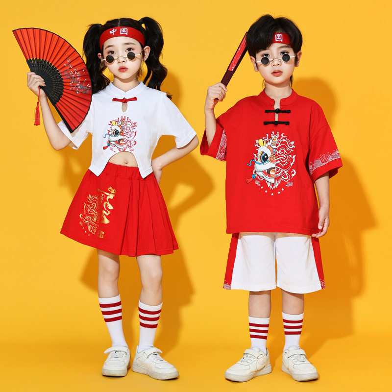 六一儿童啦啦队演出服小学生运动会班服中国风表演服装幼儿舞蹈服