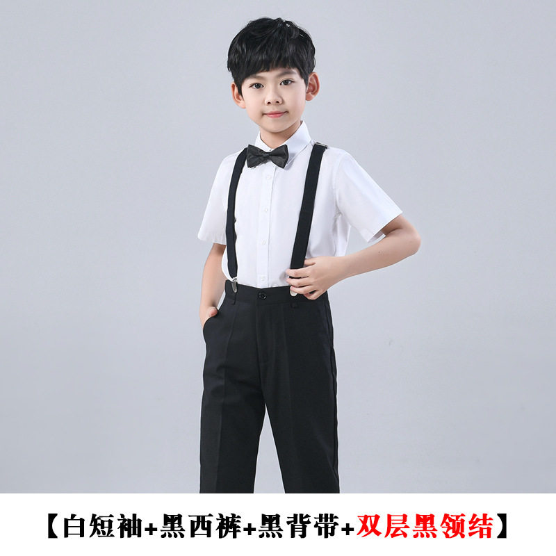 男童礼服儿童表演服学生钢琴演出服花童装中大童白衬衫黑裤子套装