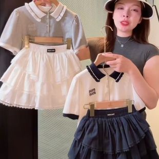 洋气女孩蛋糕裙两件套 女童夏装 套装 甜美学院儿童夏季 短袖